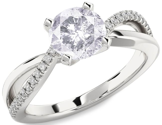 Salt & Pepper Diamond Silver Round Solitaire Engagement Ring