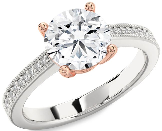 Diamond White Rose Gold Round Vintage Pave Engagement Ring