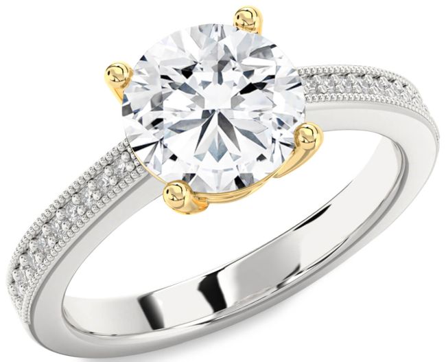 Diamond Gold Silver Round Vintage Pave Engagement Ring