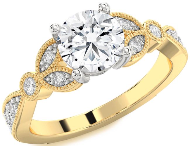 Diamond White Yellow Gold Round Vintage Engagement Ring