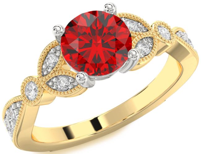 Diamond Ruby Gold Silver Round Vintage Engagement Ring