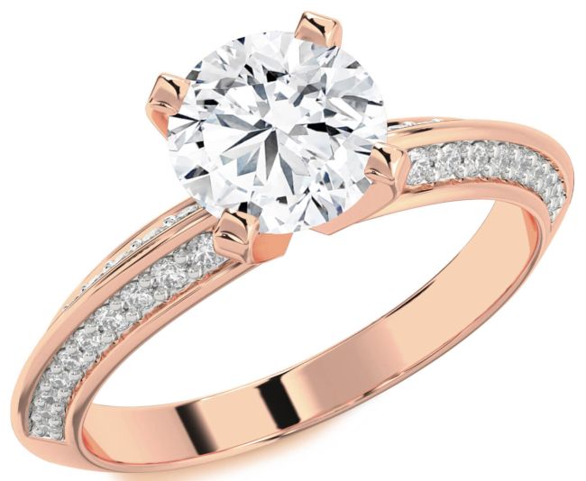 Diamond Rose Gold Silver Round Solitaire Pave Engagement Ring