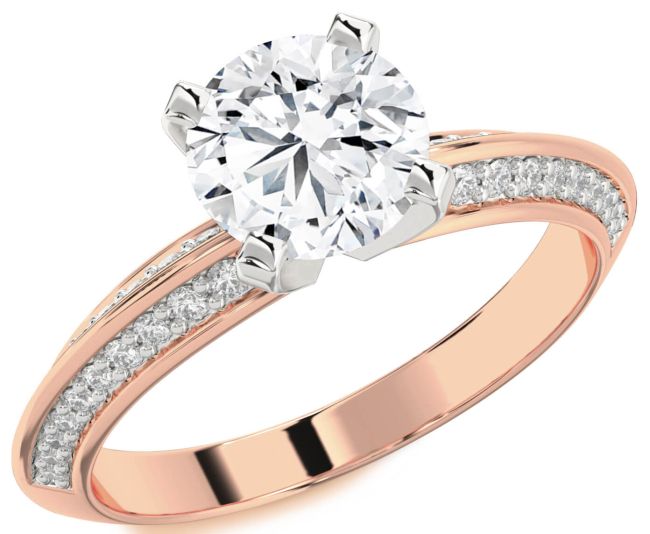 Diamond White Rose Gold Round Solitaire Pave Engagement Ring