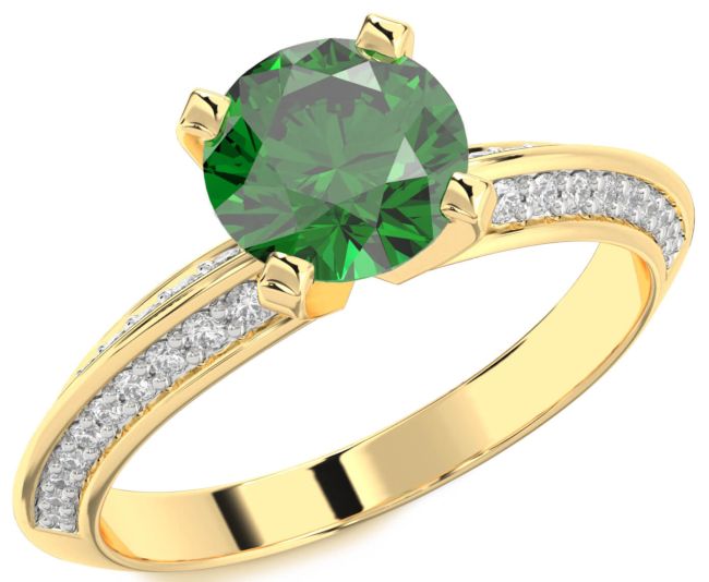 Diamond Emerald Gold Silver Round Solitaire Pave Engagement Ring