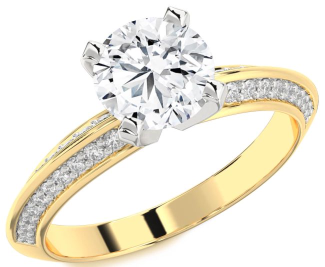 Diamond White Yellow Gold Round Solitaire Pave Engagement Ring
