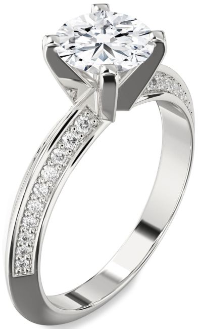 Lab Diamond Silver Round Solitaire Pave Engagement Ring