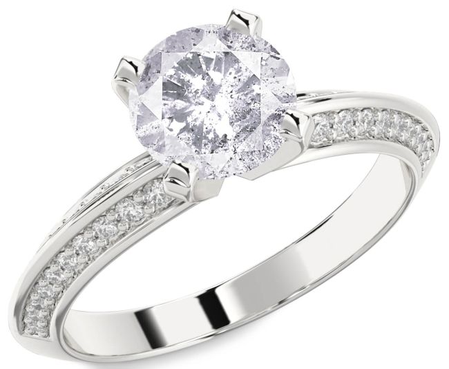 Salt & Pepper Diamond Silver Round Solitaire Pave Engagement Ring