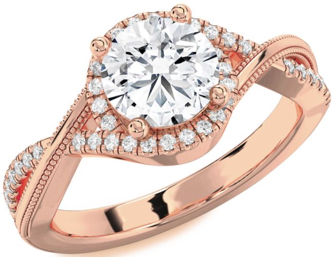 Diamond Rose Gold Halo Round Vintage Engagement Ring