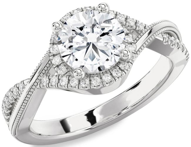 Diamond White Gold Halo Round Vintage Engagement Ring