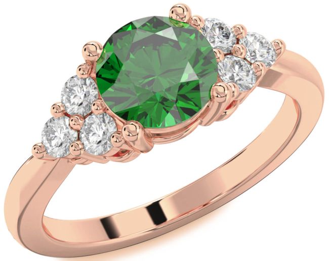 Diamond Emerald Rose Gold Round Engagement Ring