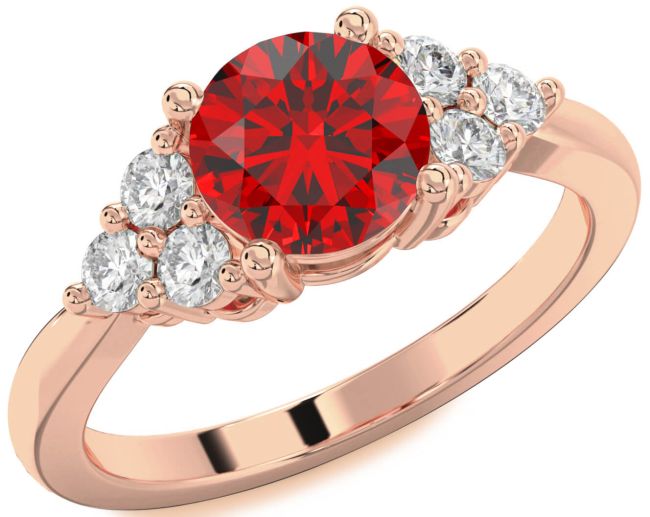 Diamond Ruby Rose Gold Round Engagement Ring
