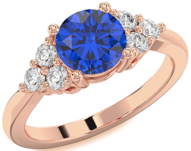 Diamond Blue Sapphire Rose Gold Round Engagement Ring