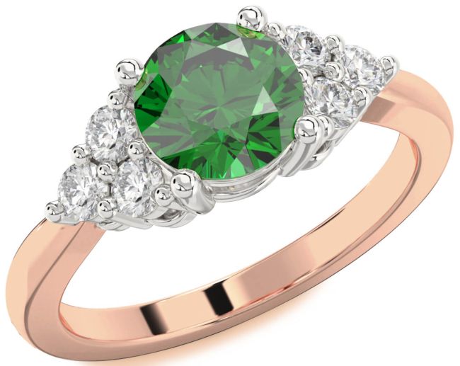 Diamond Emerald White Rose Gold Round Engagement Ring