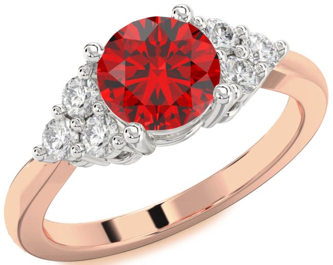 Diamond Ruby White Rose Gold Round Engagement Ring
