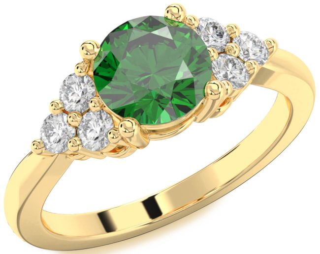 Diamond Emerald Gold Round Engagement Ring