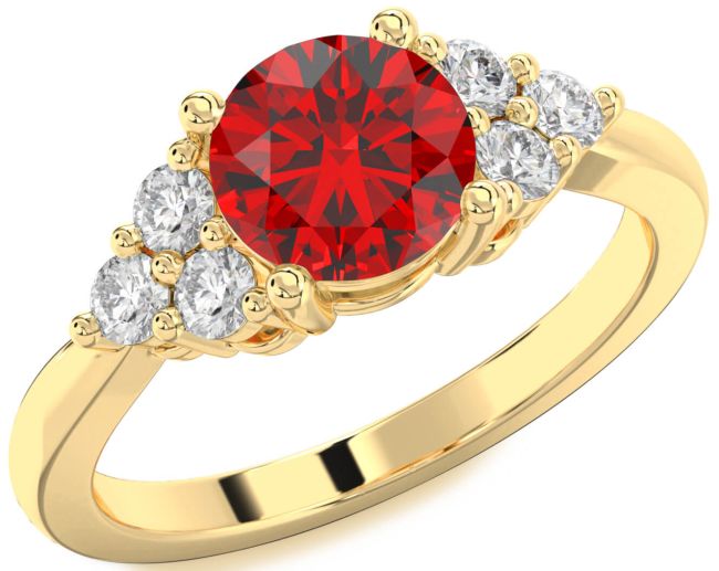 Diamond Ruby Gold Round Engagement Ring