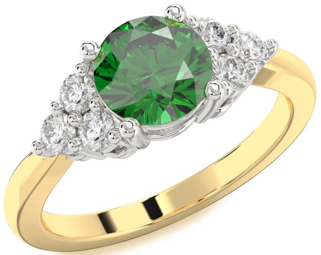 Diamond Emerald White Yellow Gold Round Engagement Ring