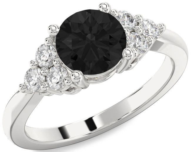 Black Diamond Silver Round Engagement Ring