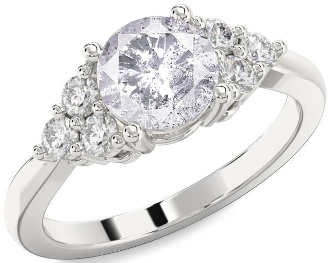 Salt & Pepper Diamond Silver Round Engagement Ring