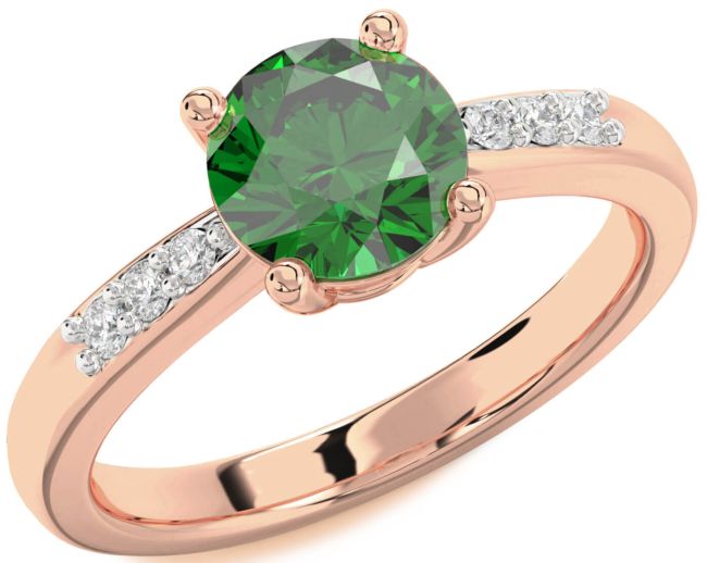 Diamond Emerald Rose Gold Round Solitaire Engagement Ring