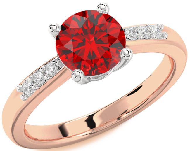 Diamond Ruby Rose Gold Silver Round Solitaire Engagement Ring