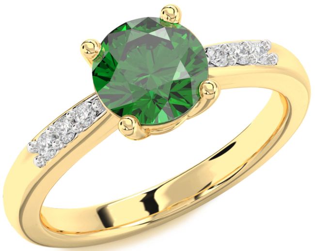 Diamond Emerald Gold Round Solitaire Engagement Ring