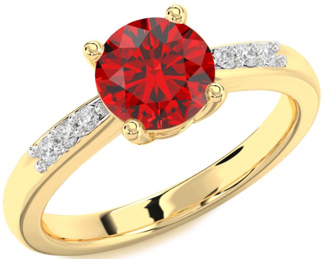 Diamond Ruby Gold Round Solitaire Engagement Ring