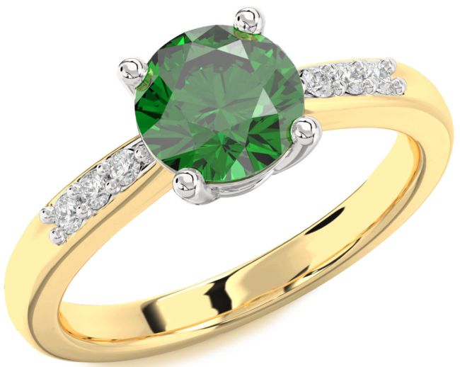 Diamond Emerald Platinum & Yellow Gold Round Solitaire Engagement Ring