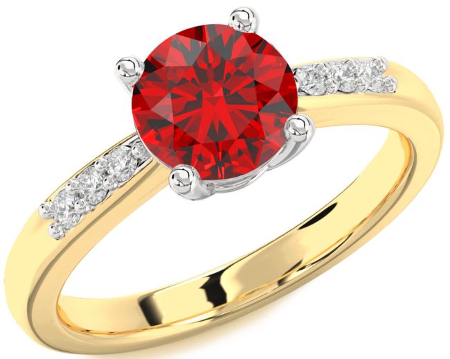 Diamond Ruby Platinum & Yellow Gold Round Solitaire Engagement Ring