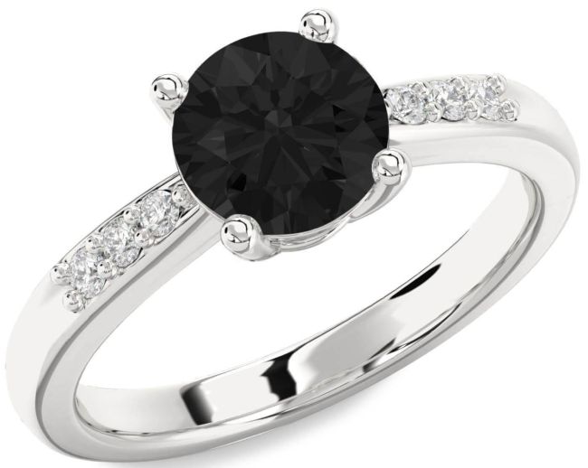 Black Diamond Silver Round Solitaire Engagement Ring