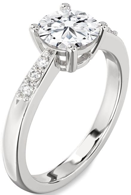 Lab Diamond Silver Round Solitaire Engagement Ring