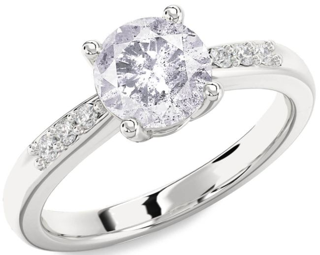Salt & Pepper Diamond Silver Round Solitaire Engagement Ring