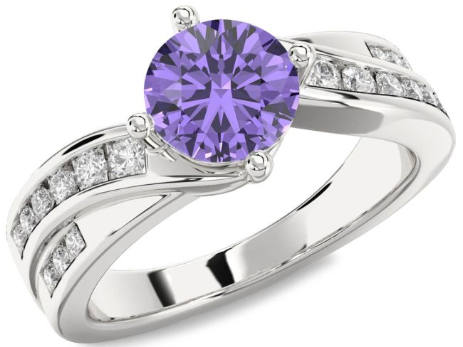 Diamond Alexandrite Silver Round Solitaire Engagement Ring