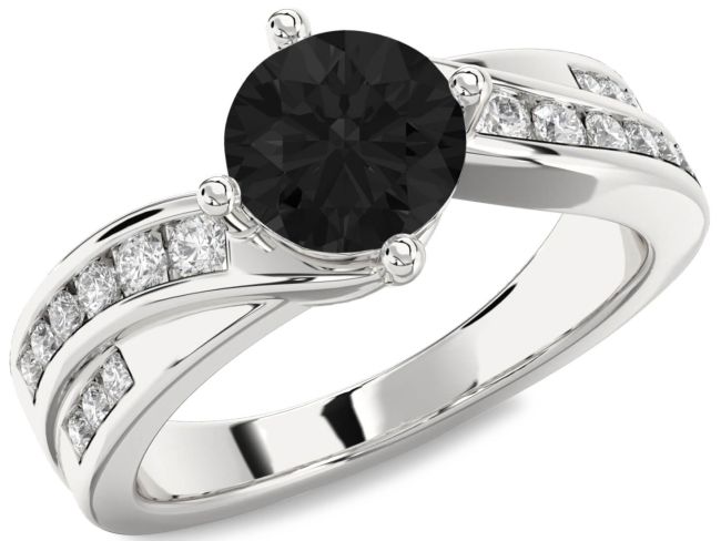 Black Diamond Silver Round Solitaire Engagement Ring