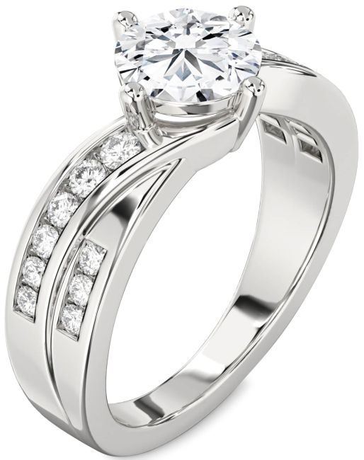 Lab Diamond Silver Round Solitaire Engagement Ring