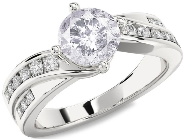 Salt & Pepper Diamond Silver Round Solitaire Engagement Ring