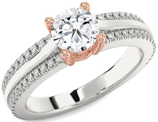 Diamond Rose Gold Silver Round Solitaire Engagement Ring