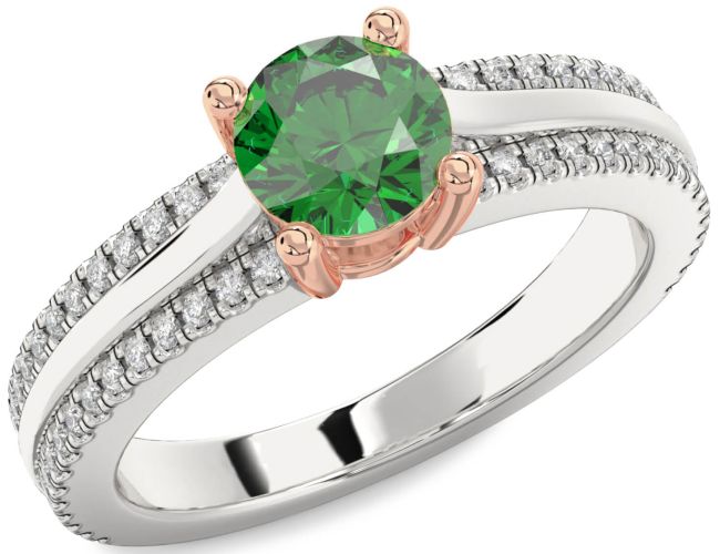Diamond Emerald White Rose Gold Round Solitaire Engagement Ring