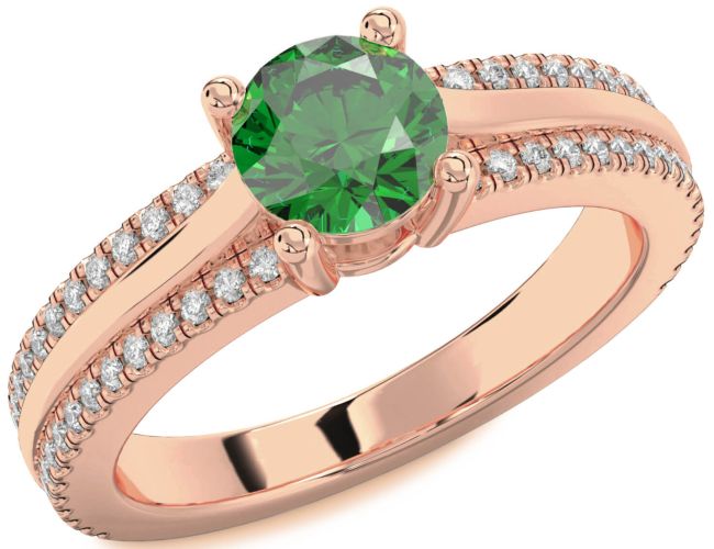 Diamond Emerald Rose Gold Round Solitaire Engagement Ring