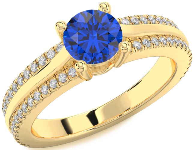 Diamond Blue Sapphire Gold Round Solitaire Engagement Ring