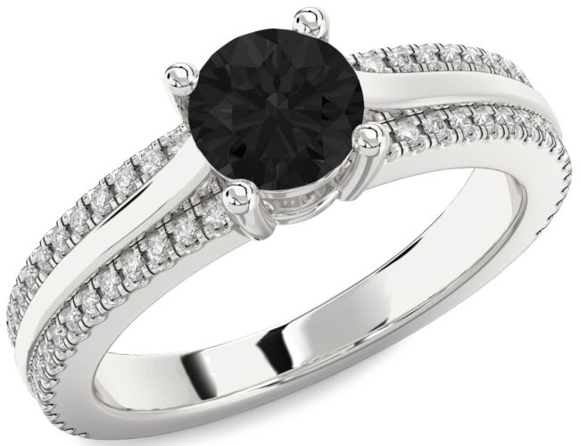 Black Diamond Silver Round Solitaire Engagement Ring