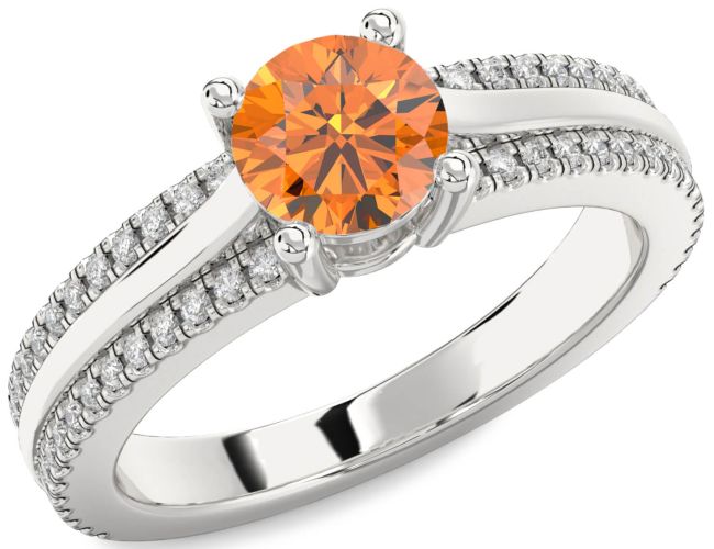 Diamond Citrine Silver Round Solitaire Engagement Ring