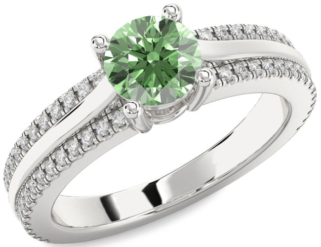 Green Diamond Silver Round Solitaire Engagement Ring