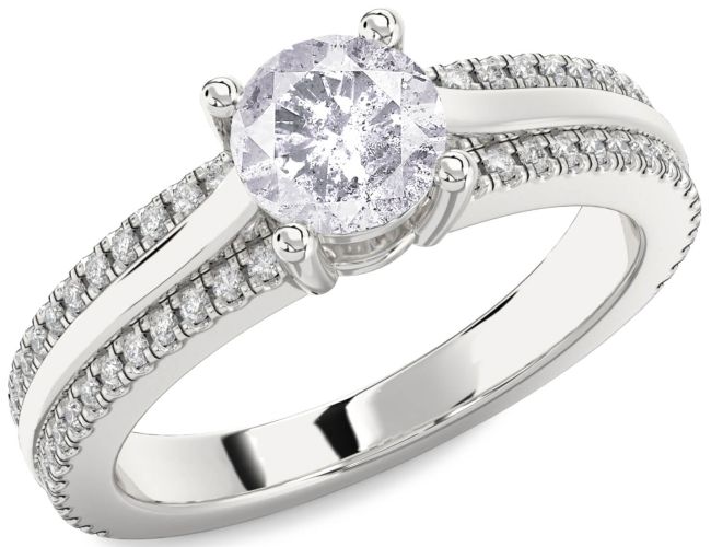 Salt & Pepper Diamond Silver Round Solitaire Engagement Ring