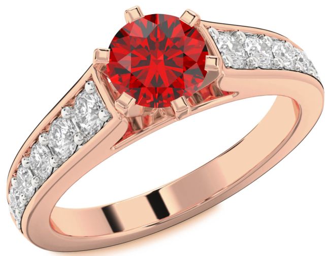 Diamond Ruby Rose Gold Silver Round Solitaire Engagement Ring