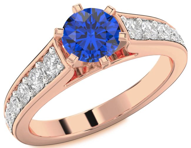 Diamond Blue Sapphire Rose Gold Round Solitaire Engagement Ring