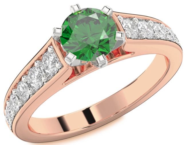 Diamond Emerald White Rose Gold Round Solitaire Engagement Ring