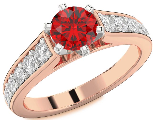 Diamond Ruby White Rose Gold Round Solitaire Engagement Ring