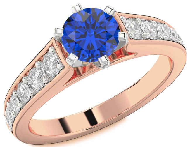 Diamond Blue Sapphire Platinum & Rose Gold Round Solitaire Engagement Ring