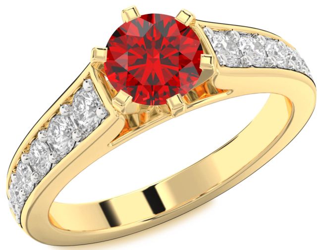Diamond Ruby Gold Round Solitaire Engagement Ring